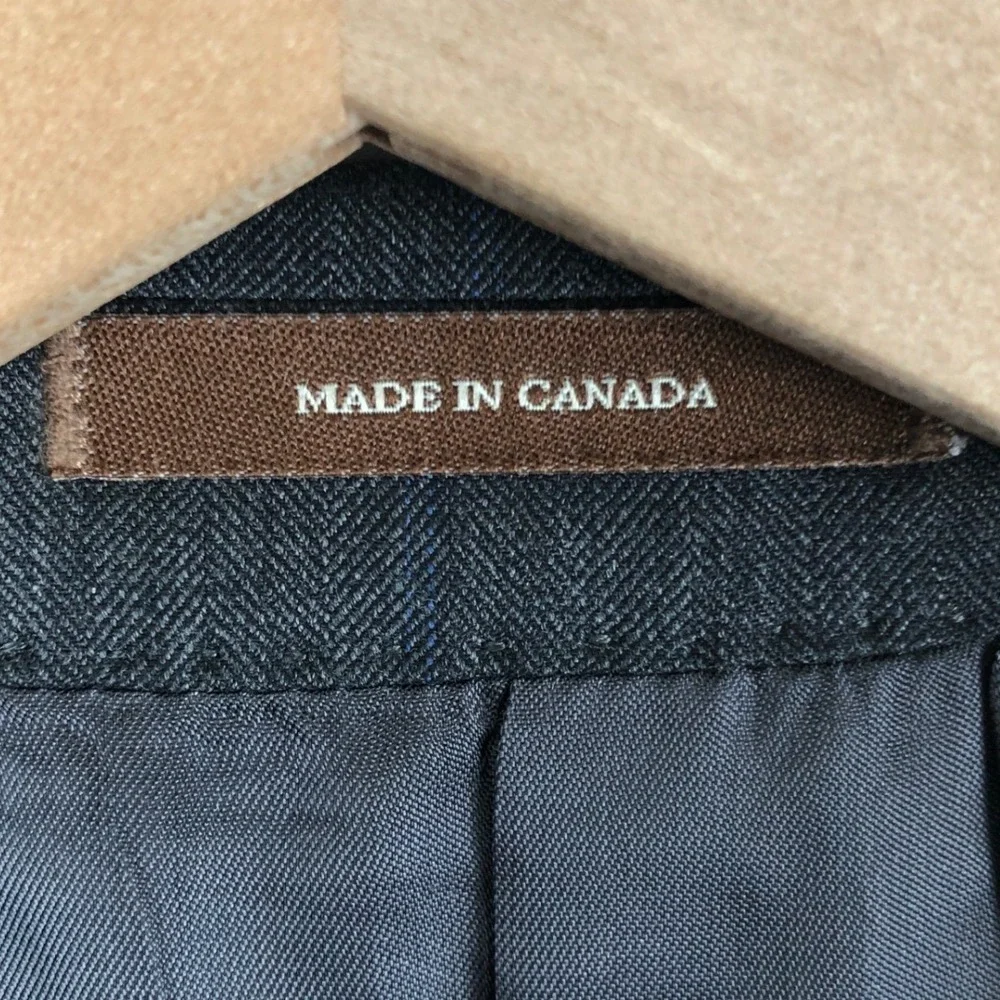PETER MILLAR Windowpane 100% Wool Jacket 44R Charcoal Gray Blazer Coat Canada